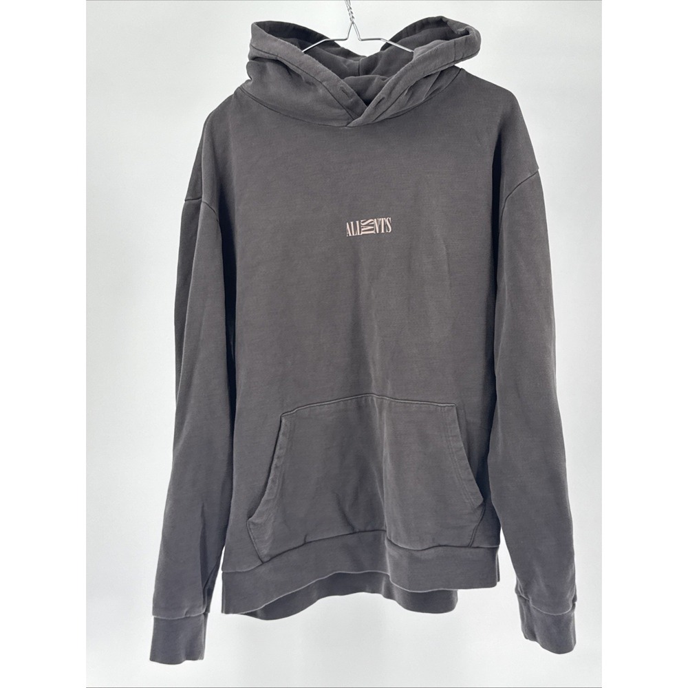 AllSaints Men's Faded Dark Gray Pullover Hoodie – Size Medium